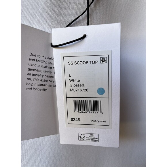 Theory women Glossed Scoop Neck Knit Top size Large White Puff Short Sleeve $345 - Picture 7 of 9